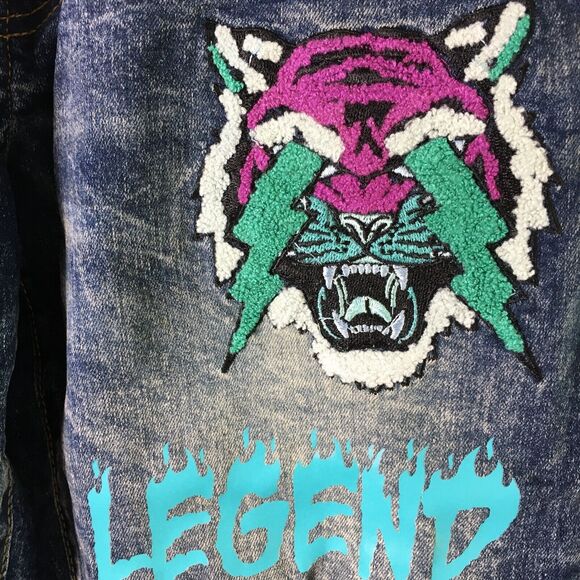 NWT BLACK PIKE LEGEND Embroidered Distressed Biker Stretch Slim Denim Jean 32X32 - Picture 5 of 15